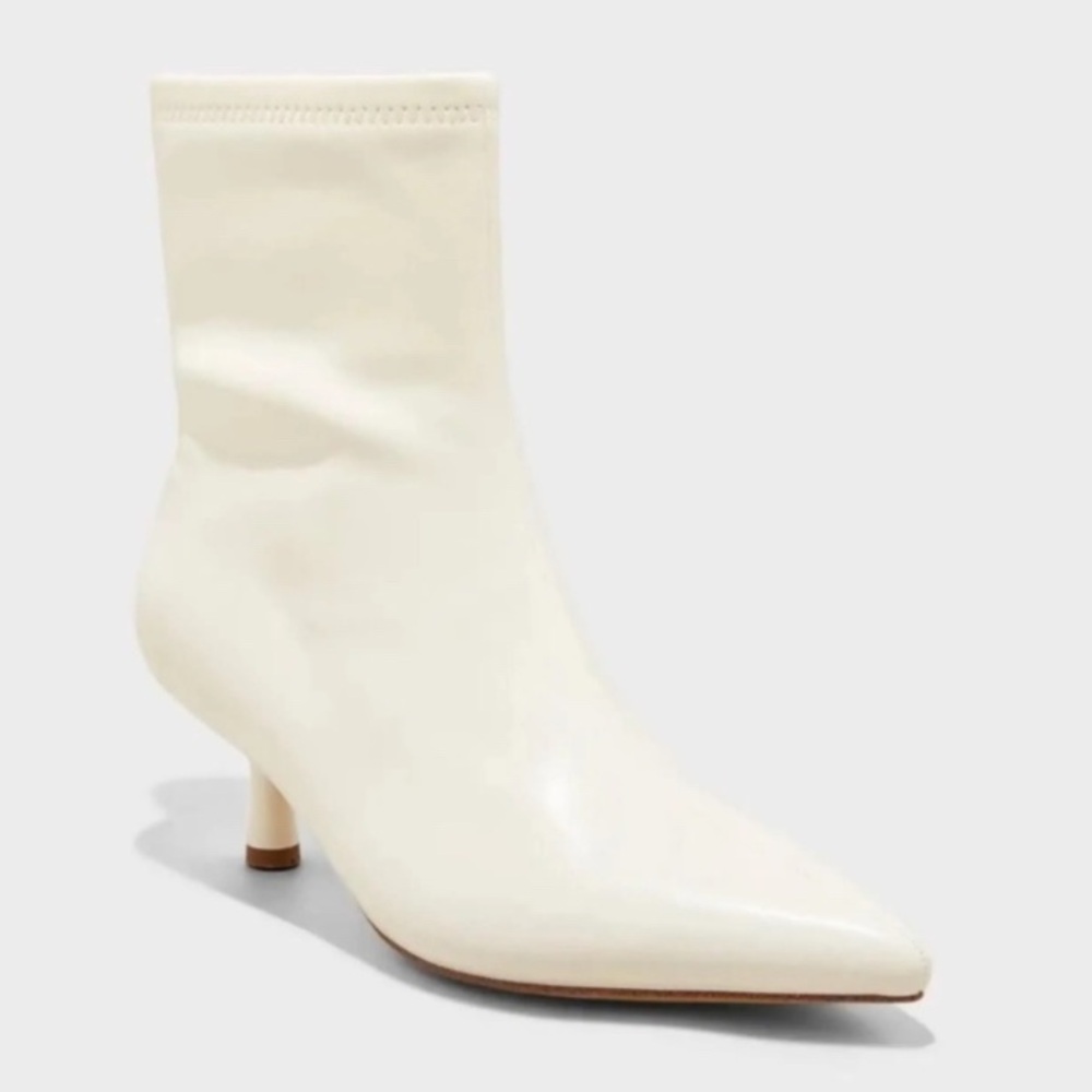 a new day Cream Pointed-Toe Sock Ankle Boots